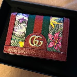 Gucci Red Ophidia Gg Flora Card Case Wallet